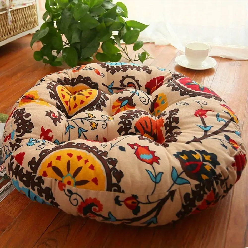 Boho-Rundes Kissen aus 100% Baumwolle mit Blumenmuster für Komfort und Stil 0