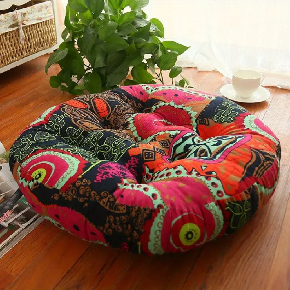Boho-Rundes Kissen aus 100% Baumwolle mit Blumenmuster für Komfort und Stil 2