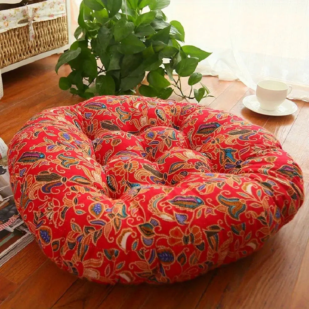 Boho-Rundes Kissen aus 100% Baumwolle mit Blumenmuster für Komfort und Stil 3