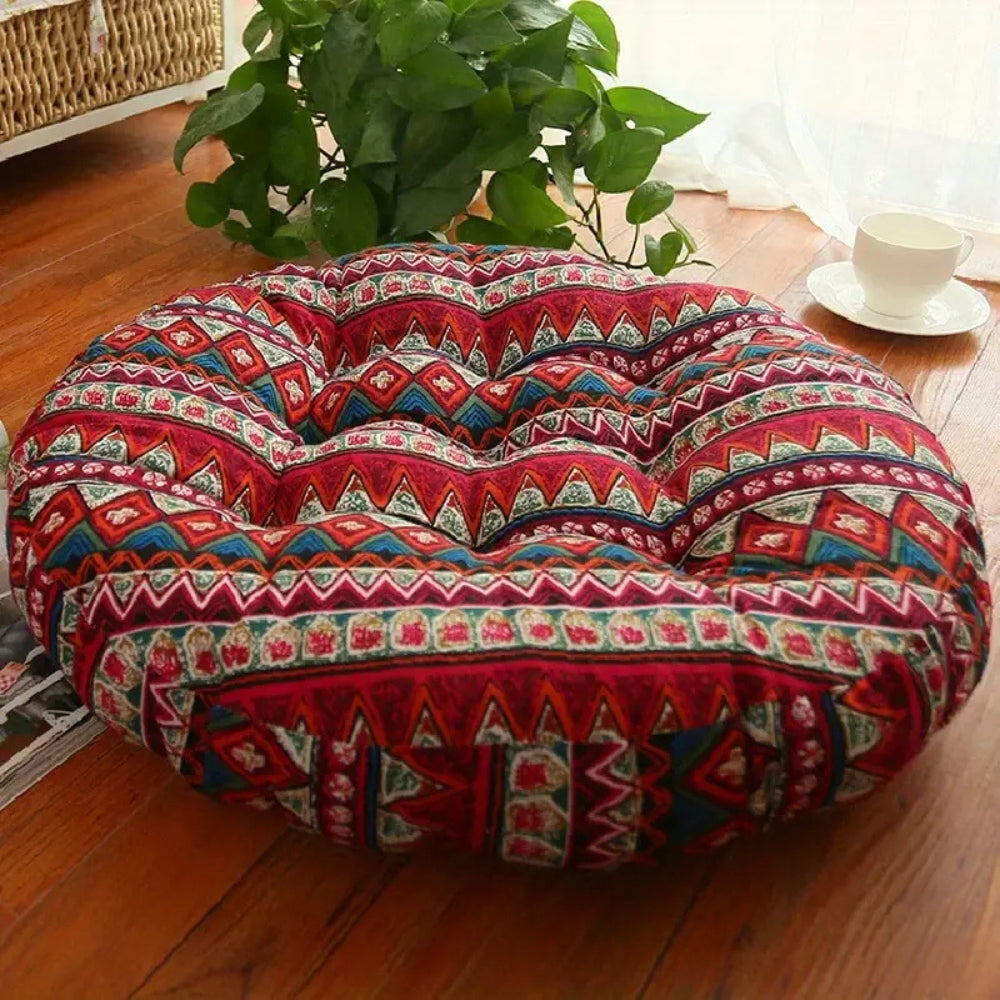 Boho-Rundes Kissen aus 100% Baumwolle mit Blumenmuster für Komfort und Stil 4
