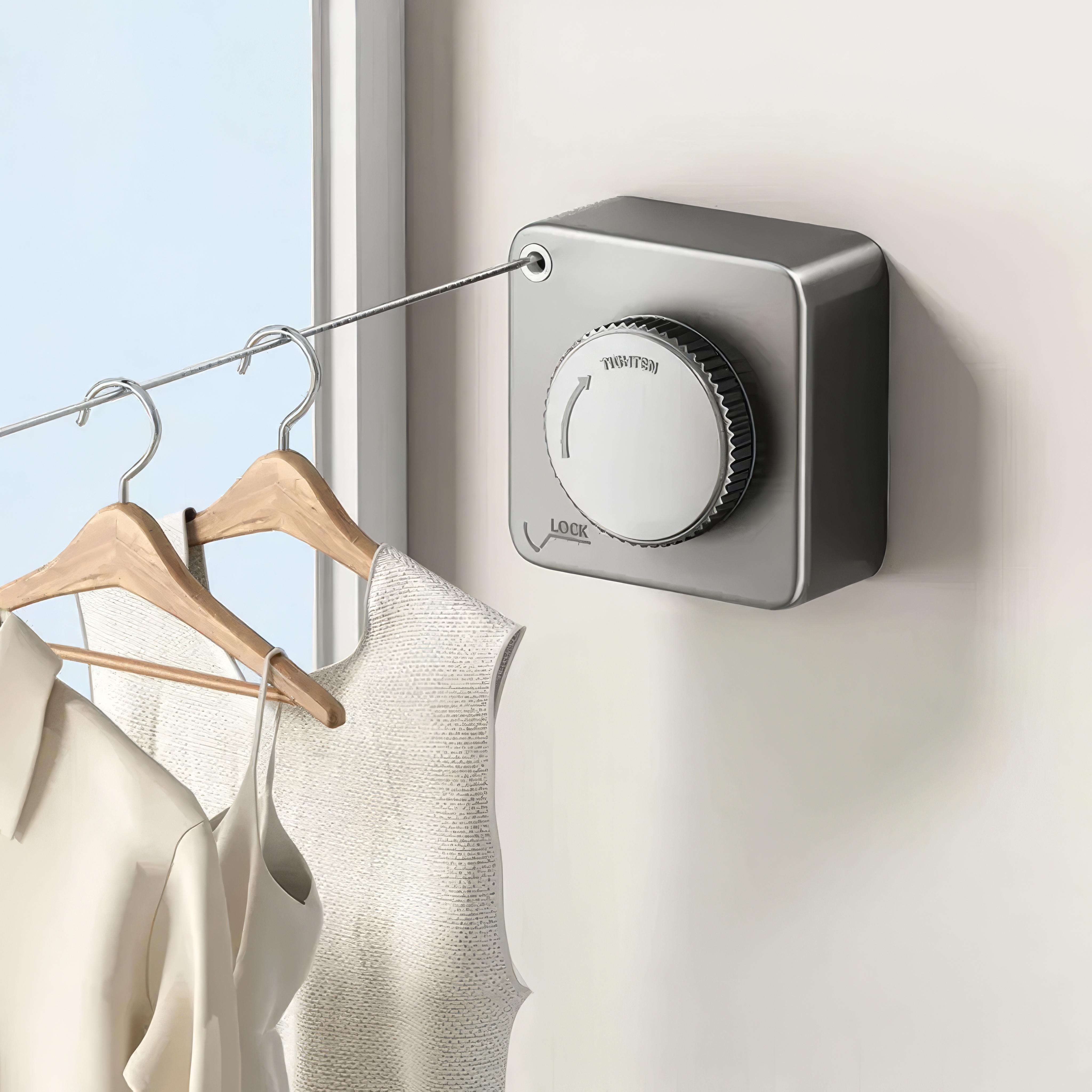 Edelstahl Wäscheleine Ausziehbar mit Anti-Hängen Design 4,6 m für die Wand 1