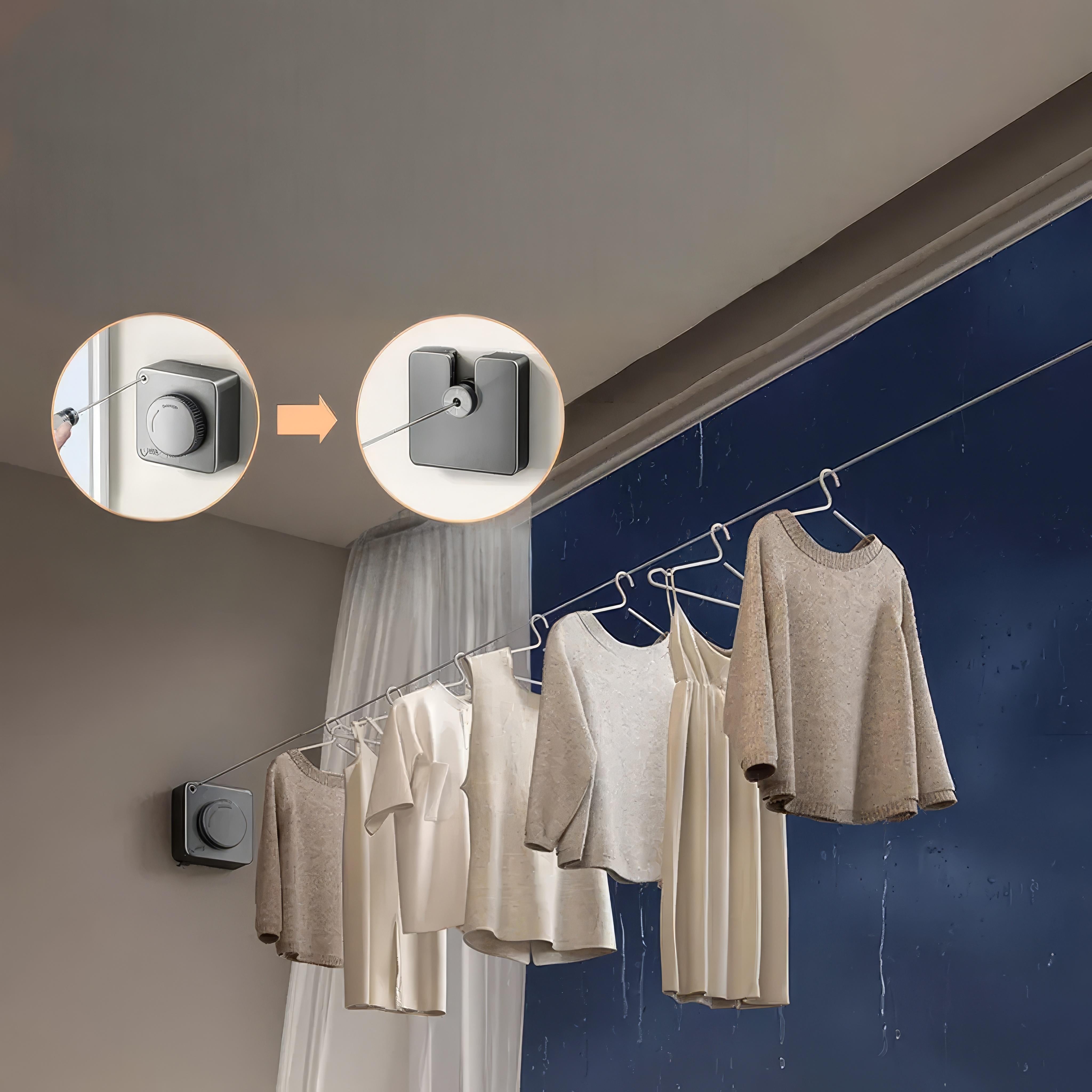 Edelstahl Wäscheleine Ausziehbar mit Anti-Hängen Design 4,6 m für die Wand 2