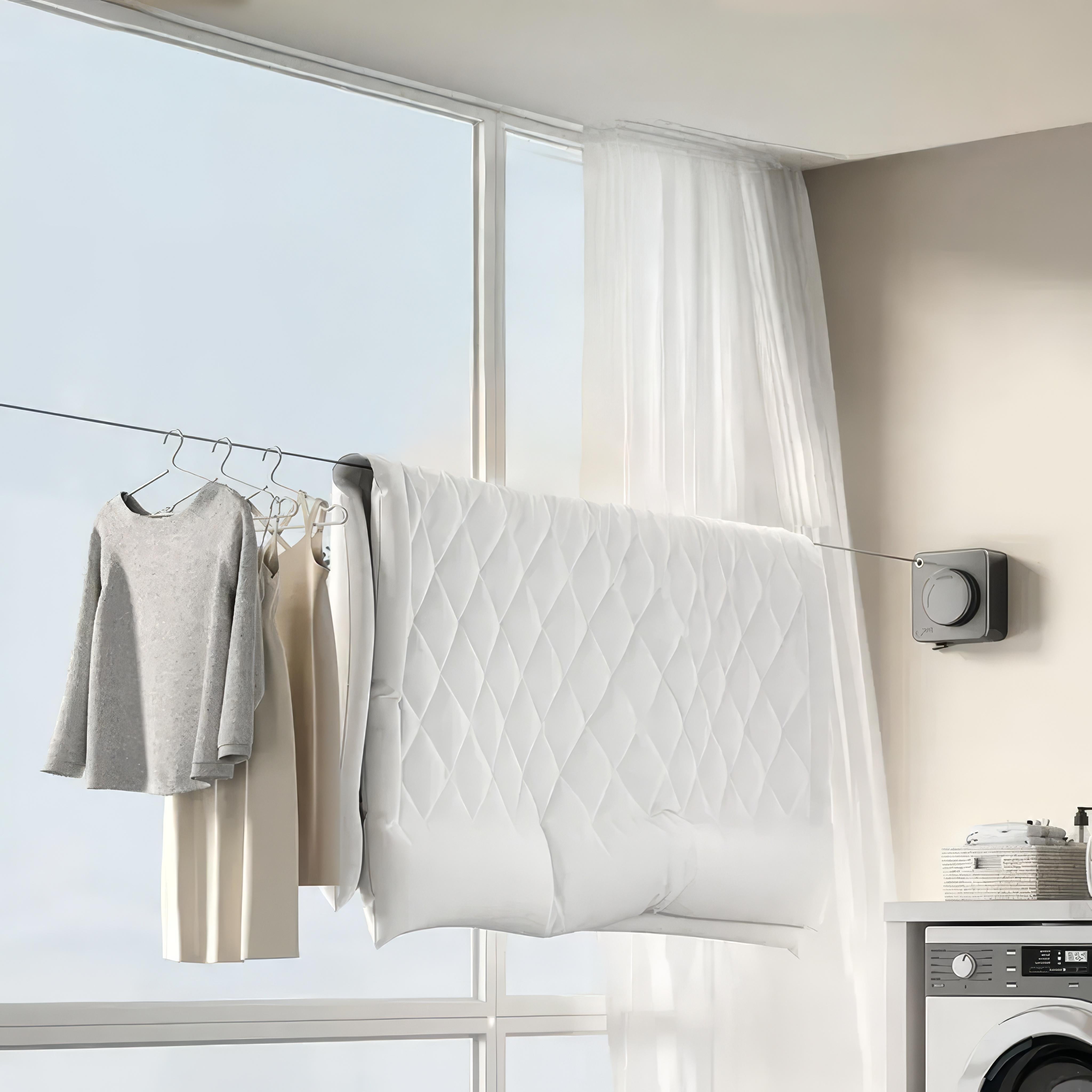 Edelstahl Wäscheleine Ausziehbar mit Anti-Hängen Design 4,6 m für die Wand 4
