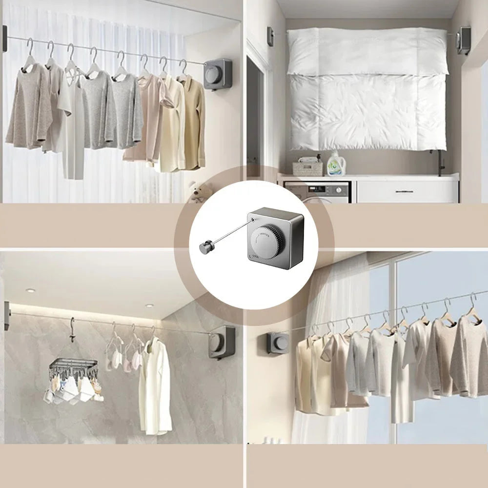 Edelstahl Wäscheleine Ausziehbar mit Anti-Hängen Design 4,6 m für die Wand 5