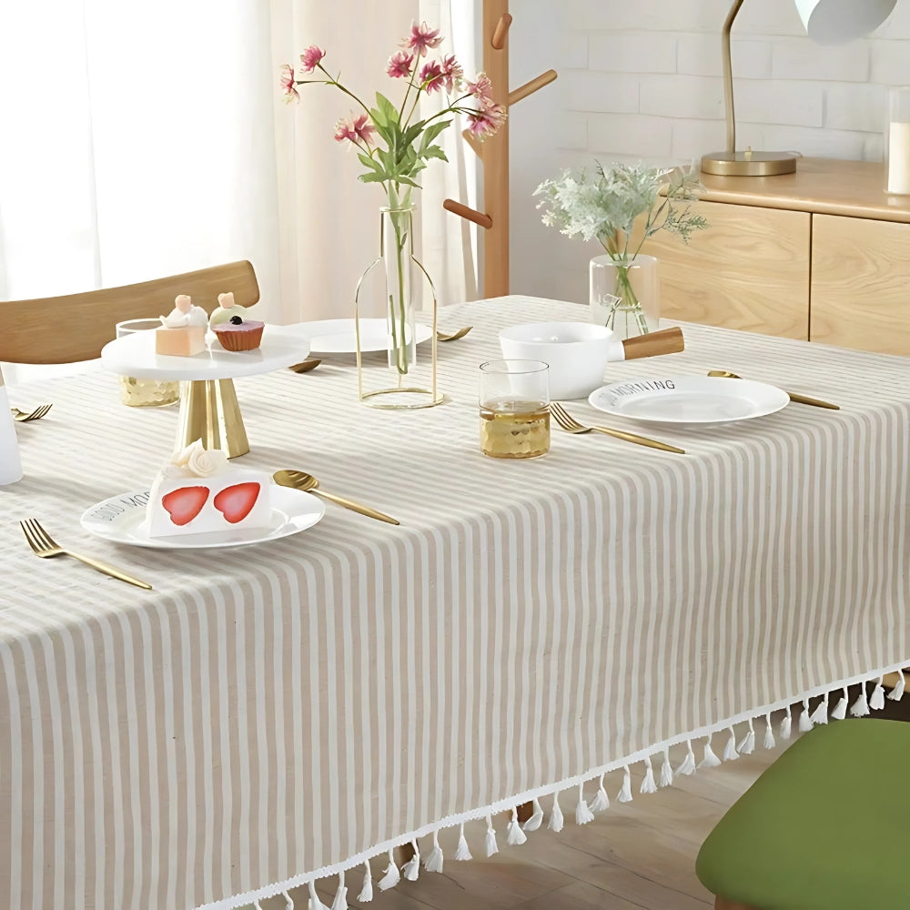Elegante Gestreifte Tischdecke Abwaschbar Für Indoor & Outdoor Nutzung 7
