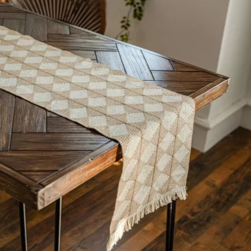 Eleganter Beige Tischläufer Modern mit Quastenrand für Stilvolle Essbereiche 5