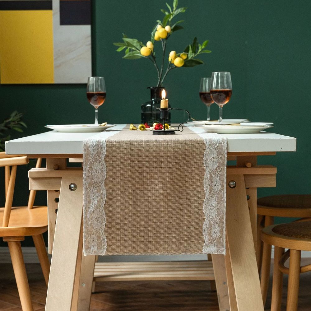 Eleganter Beige Tischläufer Modern mit Verzierten Blütenspitzen für Stilvolle Anlässe 4