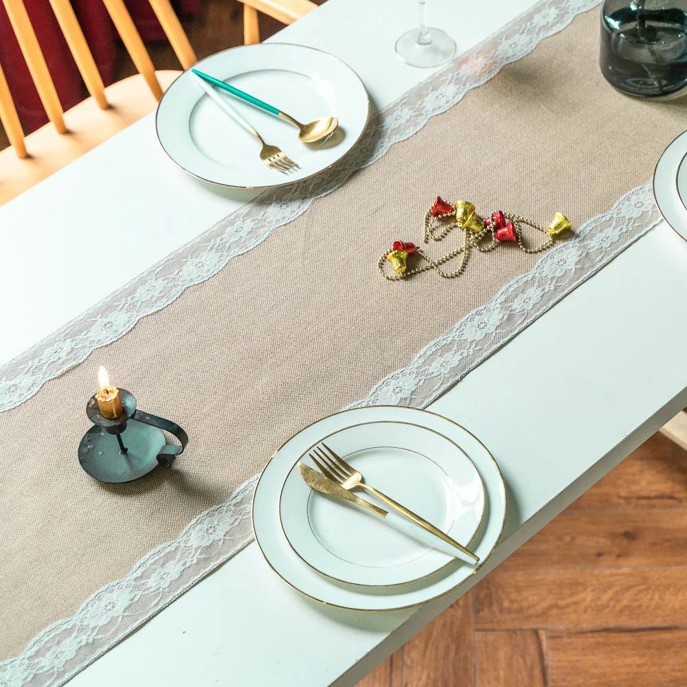 Eleganter Beige Tischläufer Modern mit Verzierten Blütenspitzen für Stilvolle Anlässe 7