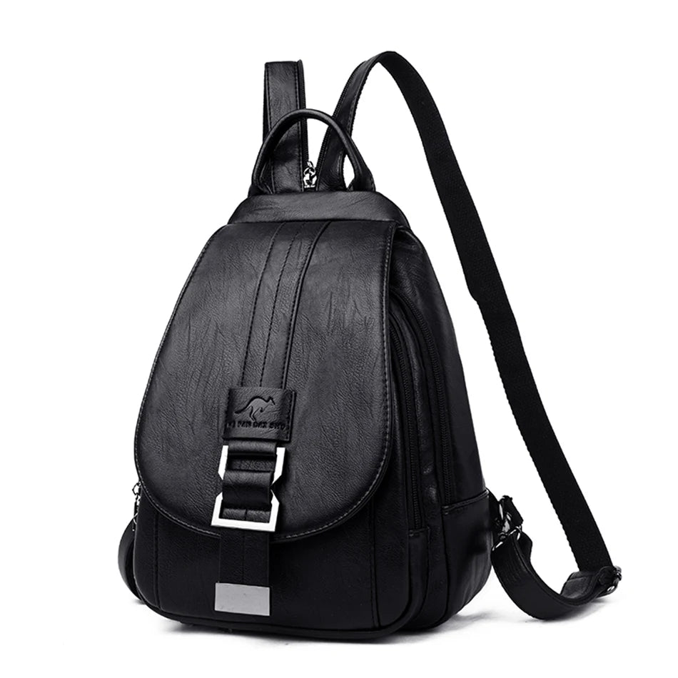 Eleganter Leder Rucksack Damen mit Anti-Diebstahl-Funktion – Schwarz 3