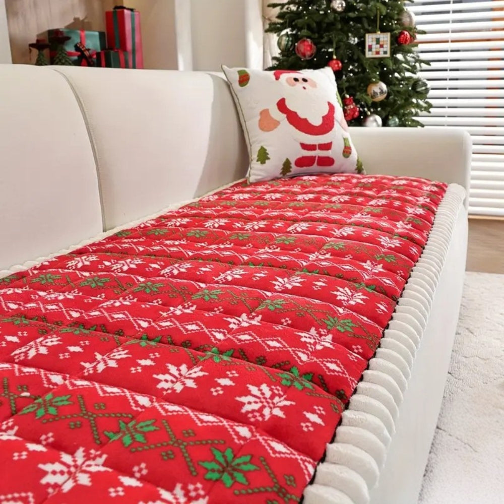Festliche Sofa Abdeckung - Rotes und Weißes Design für Gemütlichkeit und Schutz 0