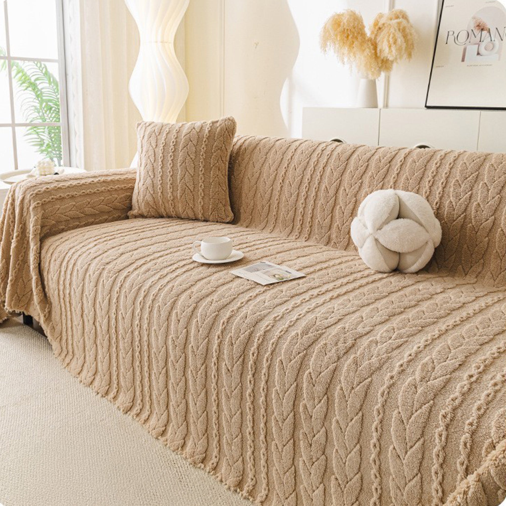 Gemütliche Kabelplüsch Sofaabdeckung - Kratzfest, Schmutzresistent & Maschinenwaschbar 0