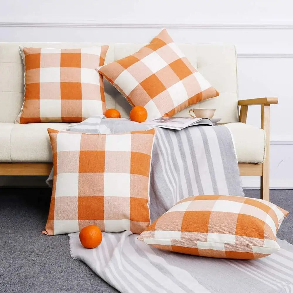 Gemütliche Kissenbedeckung im Landhausstil - Klassisches Herbstplaid aus Baumwoll-Polyester, 45x45 cm 1