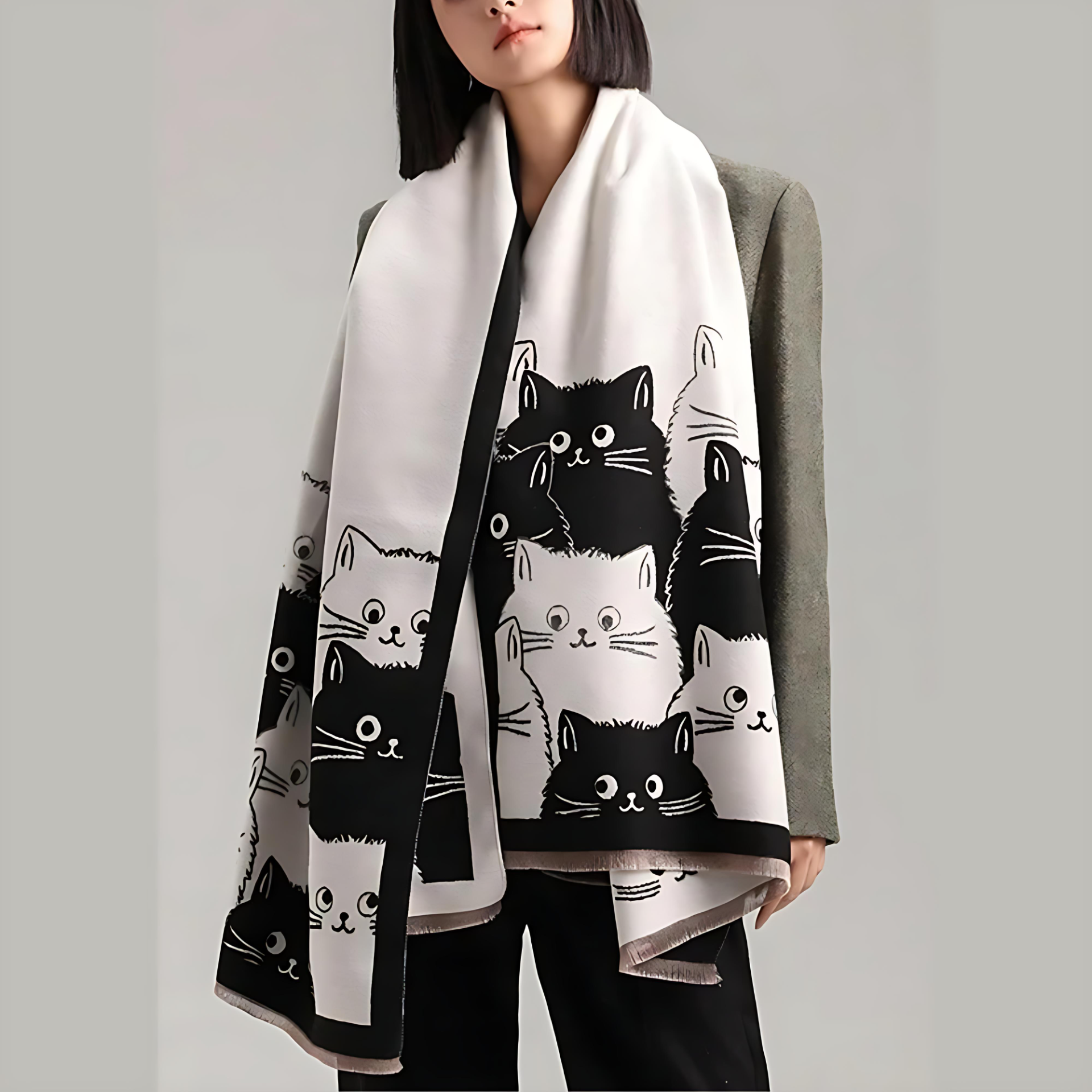 Katzen Jacquard Winterschal Damen – Gemütlicher Winter Schal aus Mikrofasermischung 1