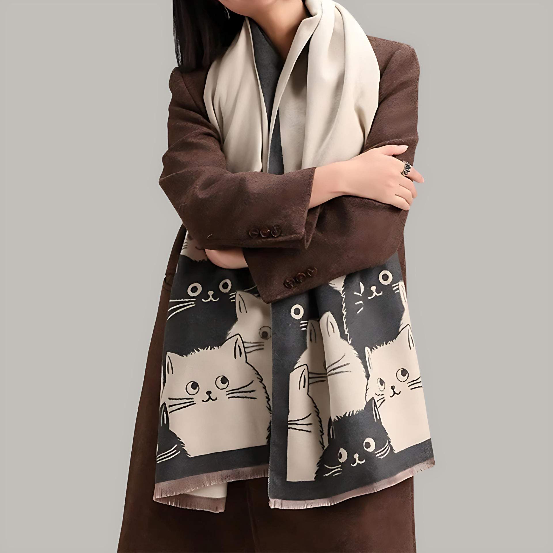 Katzen Jacquard Winterschal Damen – Gemütlicher Winter Schal aus Mikrofasermischung 4
