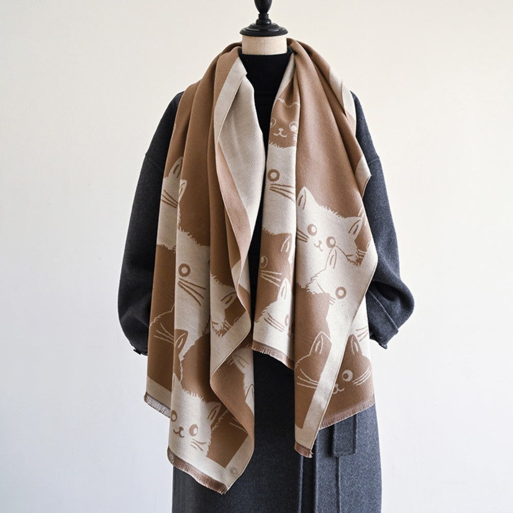 Katzen Jacquard Winterschal Damen – Gemütlicher Winter Schal aus Mikrofasermischung 5