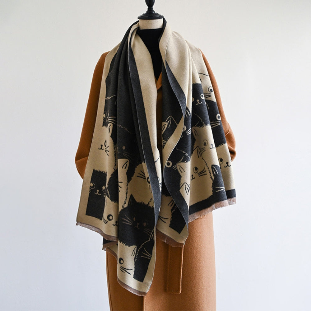 Katzen Jacquard Winterschal Damen – Gemütlicher Winter Schal aus Mikrofasermischung 6