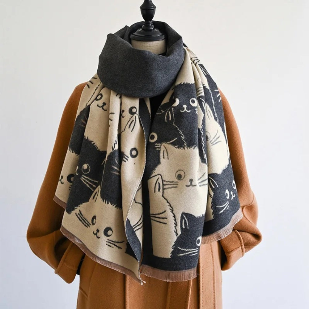 Katzen Jacquard Winterschal Damen – Gemütlicher Winter Schal aus Mikrofasermischung 7