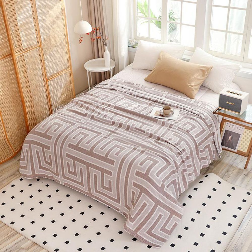 Leichte Baumwolldecke Beige - Atmungsaktive Wolldecke für Sofa & Bett 0
