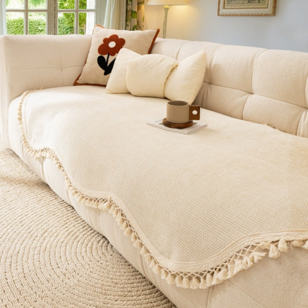Luxus Chenille Sofaabdeckung mit Quasten - Eleganter Schutz und Pflegeleicht 0