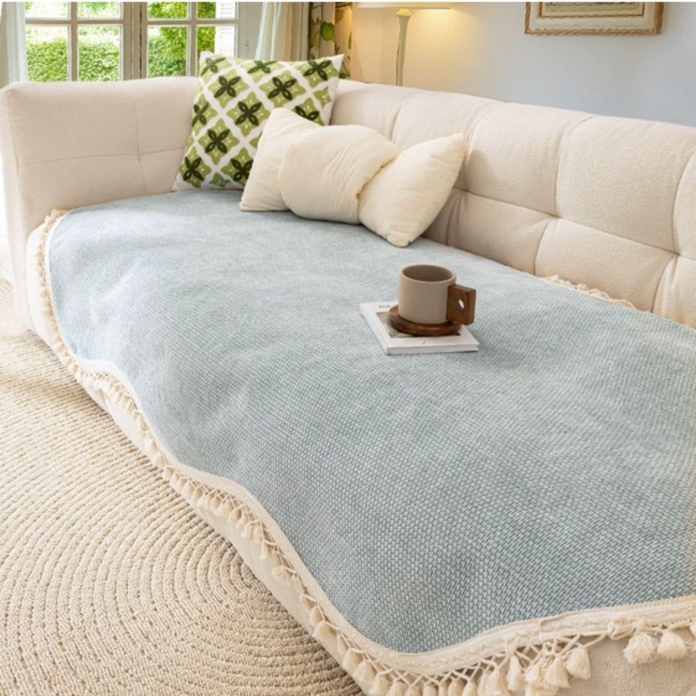 Luxus Chenille Sofaabdeckung mit Quasten - Eleganter Schutz und Pflegeleicht 3