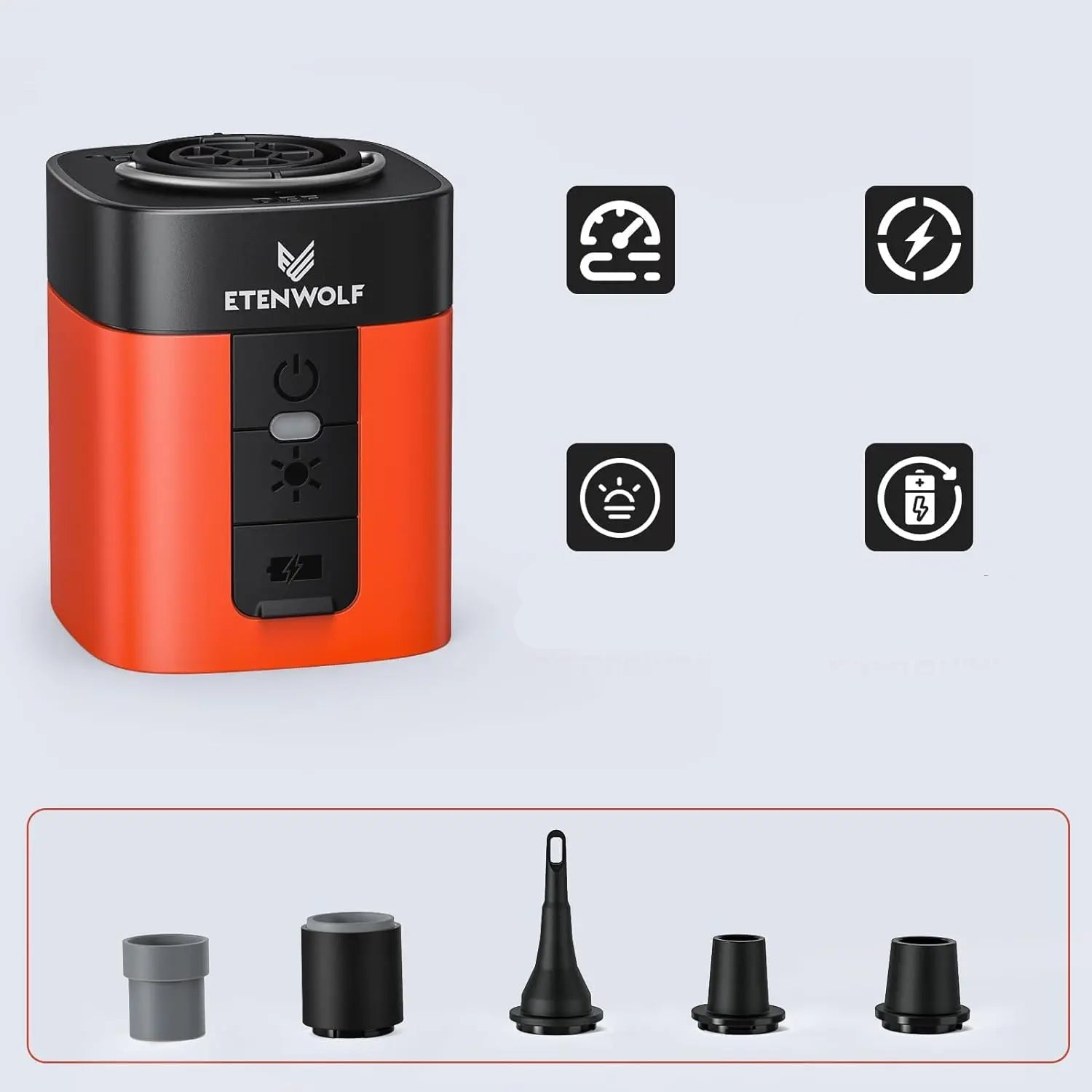 Mini-Akku Luftpumpe 2600 mAh mit Campinglicht – Elektrische, Tragbare Pumpe für Matratzen und Schwimmringe 3