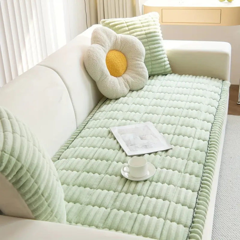 Plüschfaltenkanten Sofaabdeckung aus dickem Flanell - Elegantes, pflegeleichtes Design für Haustierbesitzer 1