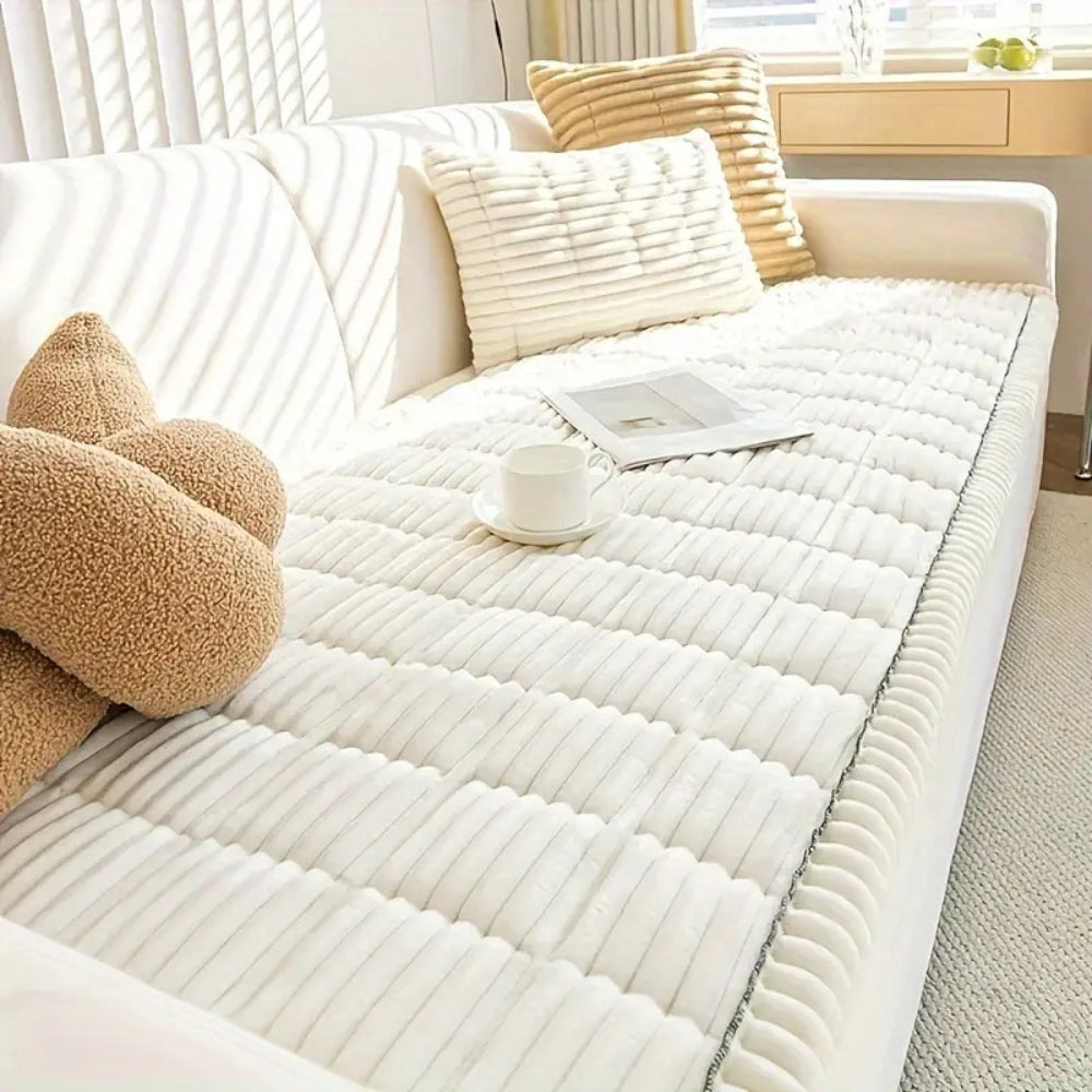 Plüschfaltenkanten Sofaabdeckung aus dickem Flanell - Elegantes, pflegeleichtes Design für Haustierbesitzer 2
