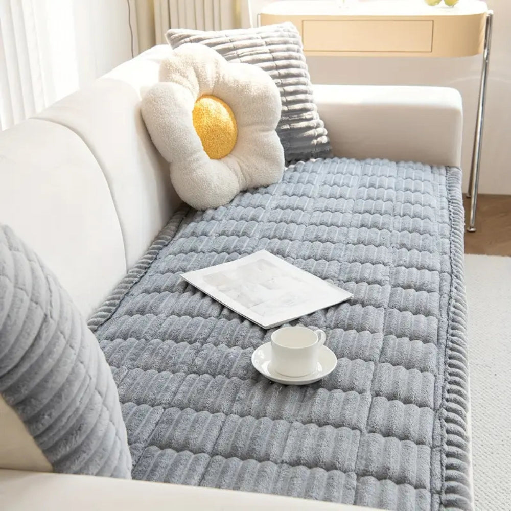 Plüschfaltenkanten Sofaabdeckung aus dickem Flanell - Elegantes, pflegeleichtes Design für Haustierbesitzer 5