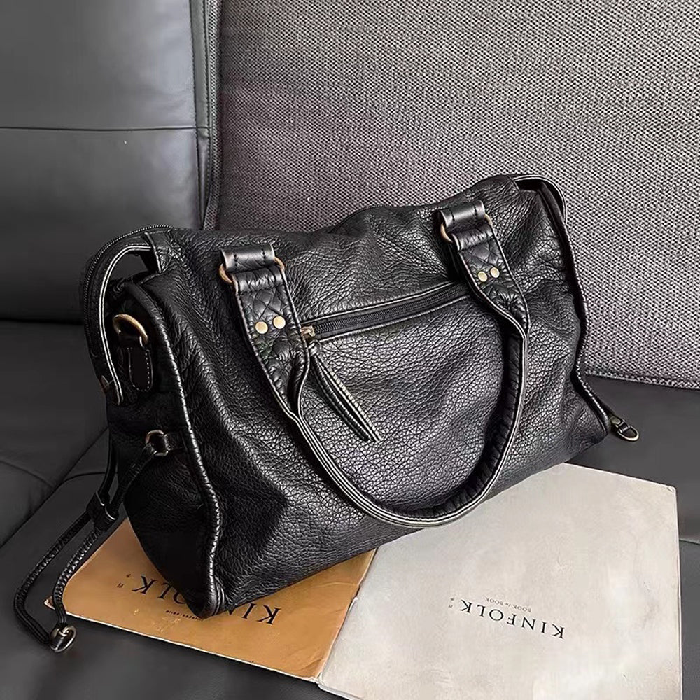 Schwarze Handtasche Damen aus PU-Leder im Vintage Stil mit mehreren Taschen – Ideal für Unterricht und Alltag 4
