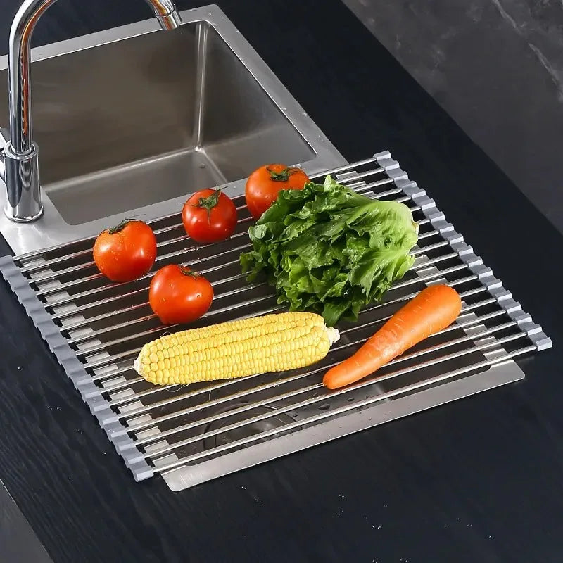 Silikon Edelstahl Ablassregal 47x24 cm - Platzsparend für Obst und Gemüse 2