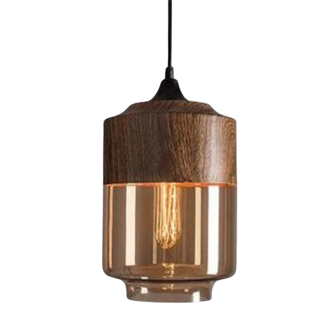 Skandinavische Pendelleuchte Holz mit getöntem Glas für modernes Esszimmer 9