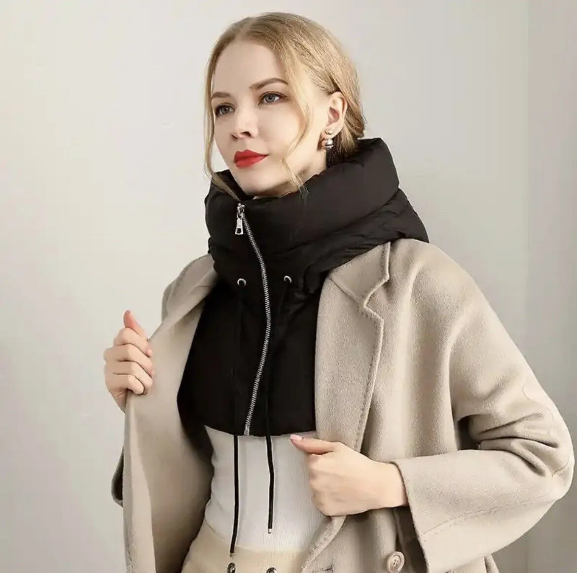 Vielseitiger Kapuzenschal Damen - Schal mit Kapuze aus Polyester und Baumwolle für kalte Wintertage 0