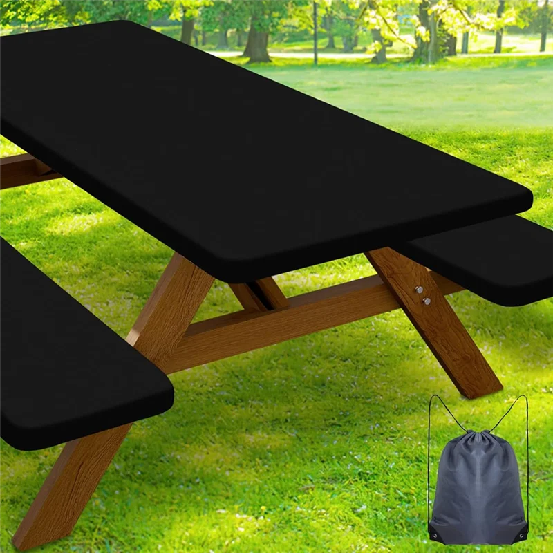 Wasserfeste Picknicktischabdeckung aus Oxford-Stoff mit elastischen Bankabdeckungen für Camping und Outdoor-Aktivitäten 3