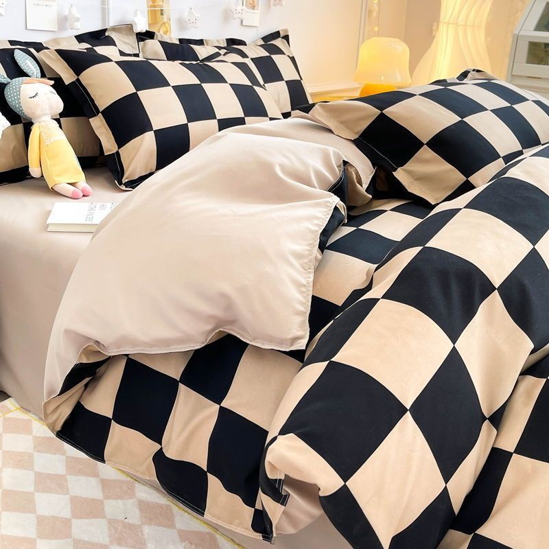 Groove Modernes kariertes Bettbezug - Set - 4 - teiliges Duvet - Set für stilvollen Schlafkomfort - Givera DE