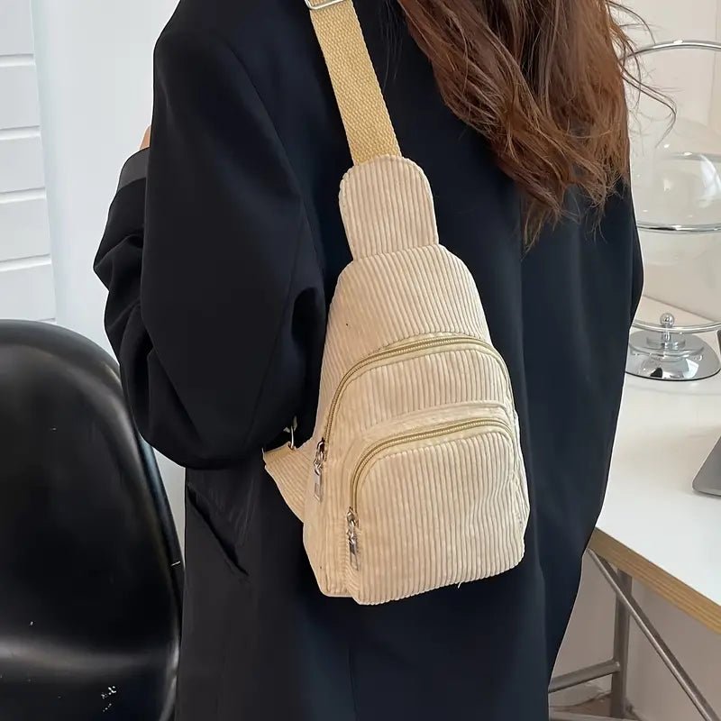Riva - Vielseitige Cord Crossbody Bag mit Reißverschlussfächern - Givera DE