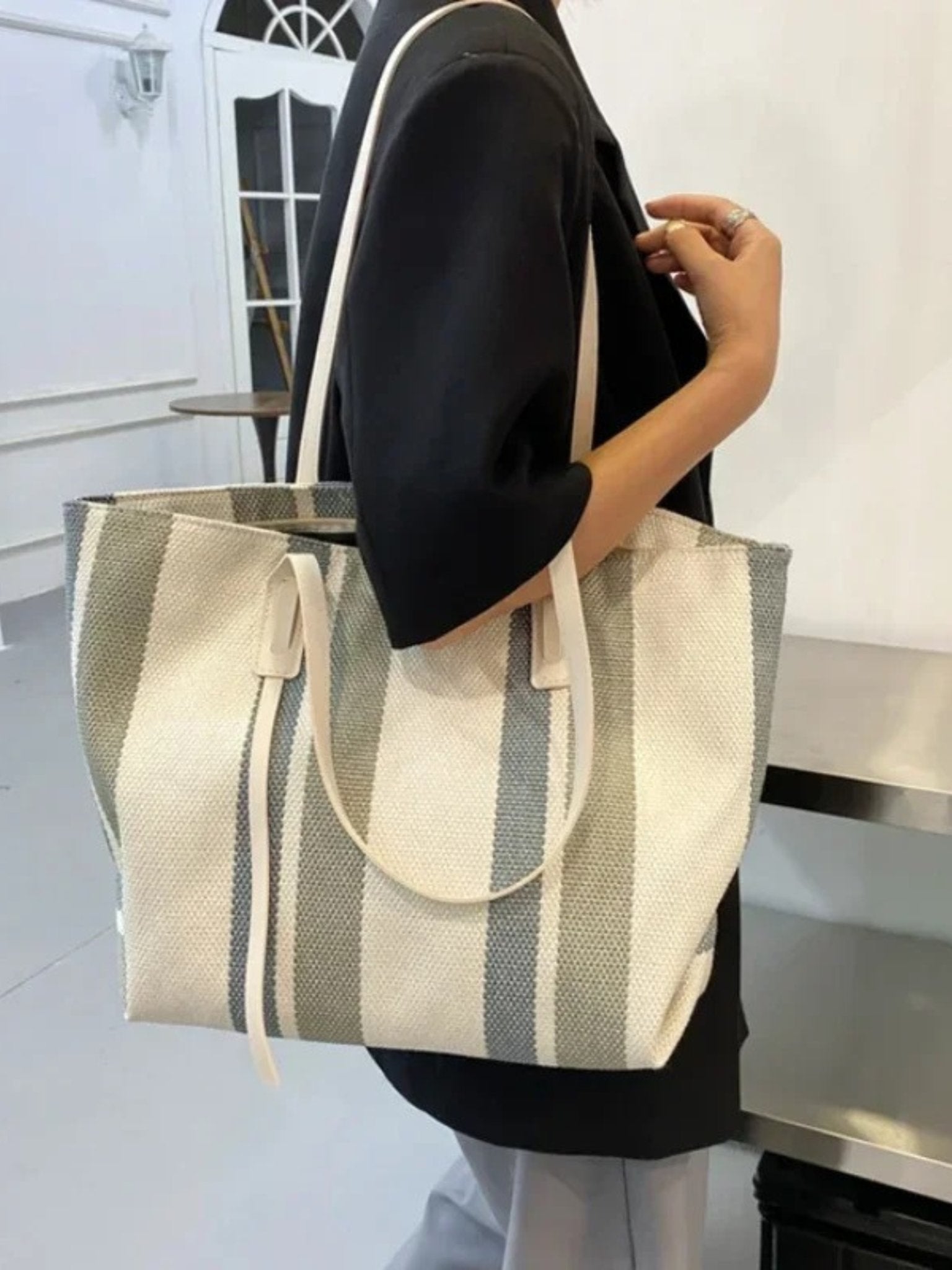 Serenova - Stilvolle Streifen - Canvas - Shopper - Tasche - Givera DE