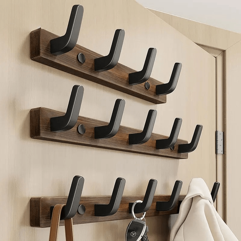 Vrana - Eleganter Schwarzen Garderobenhaken aus Holz und Metall für stilvolle Wandmontage - Givera DE